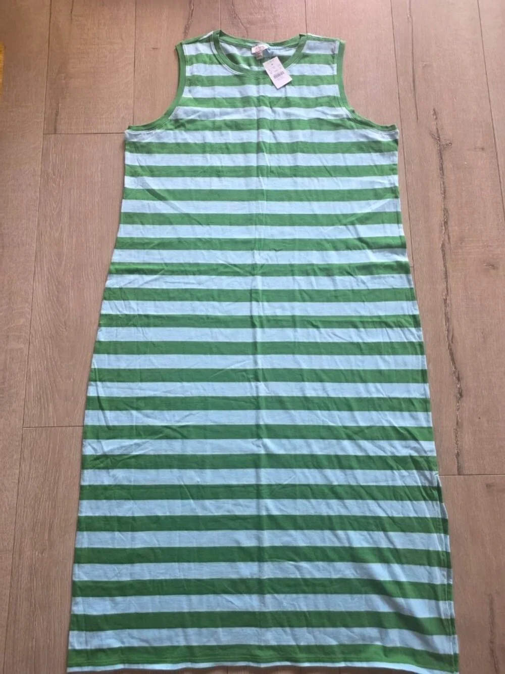 J.Crew Midi Dress Womens XXL Green Blue Striped Summer Resort Effortless CK538 - Picture 1 of 8